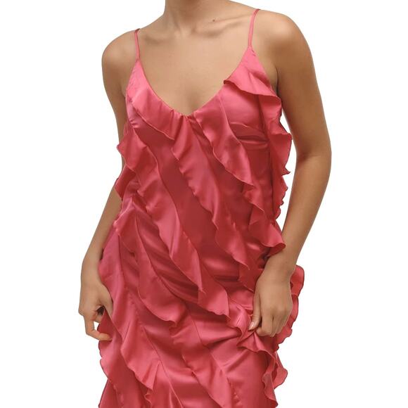 NWT By Anthropologie Bias-Cut Ruffled Midi Dress $198 X-LARGE Pink V-neck - Picture 3 of 7